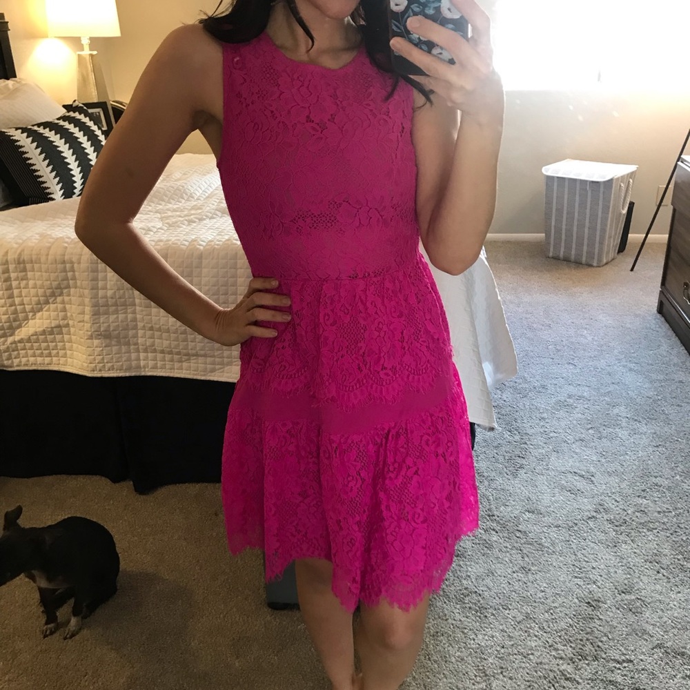 Cece Hot pink lace dress petite